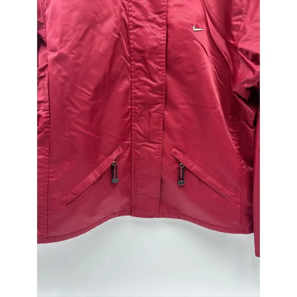 VINTAGE Nike Jacket Full Zip Front Maroon Jacket Pockets Swoosh Women’s Size L - Picture 3 of 11